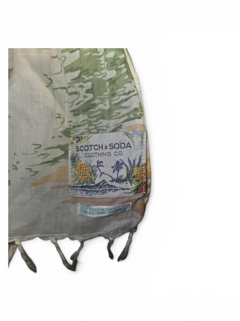 Scotch & Soda Pastel Floral Fringe Scarf in Cream and Light Green
